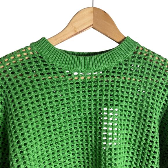Equipment Esme Cotton Open Crochet Knit Bright Green Sweater Size XXS - Picture 5 of 11